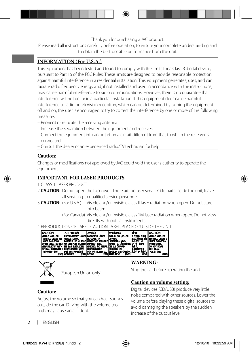 PDF manual for JVC Car Receiver KW-HDR720