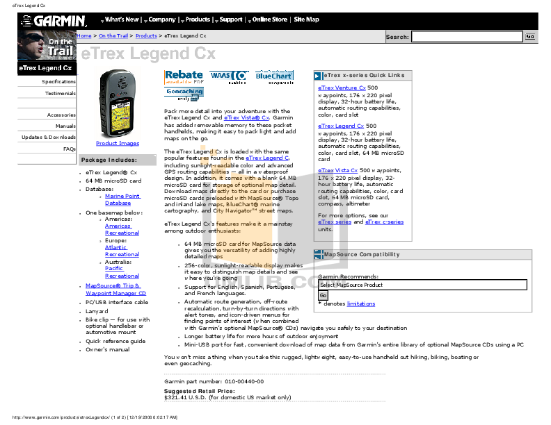 PDF manual for Garmin GPS eTrex Venture Cx