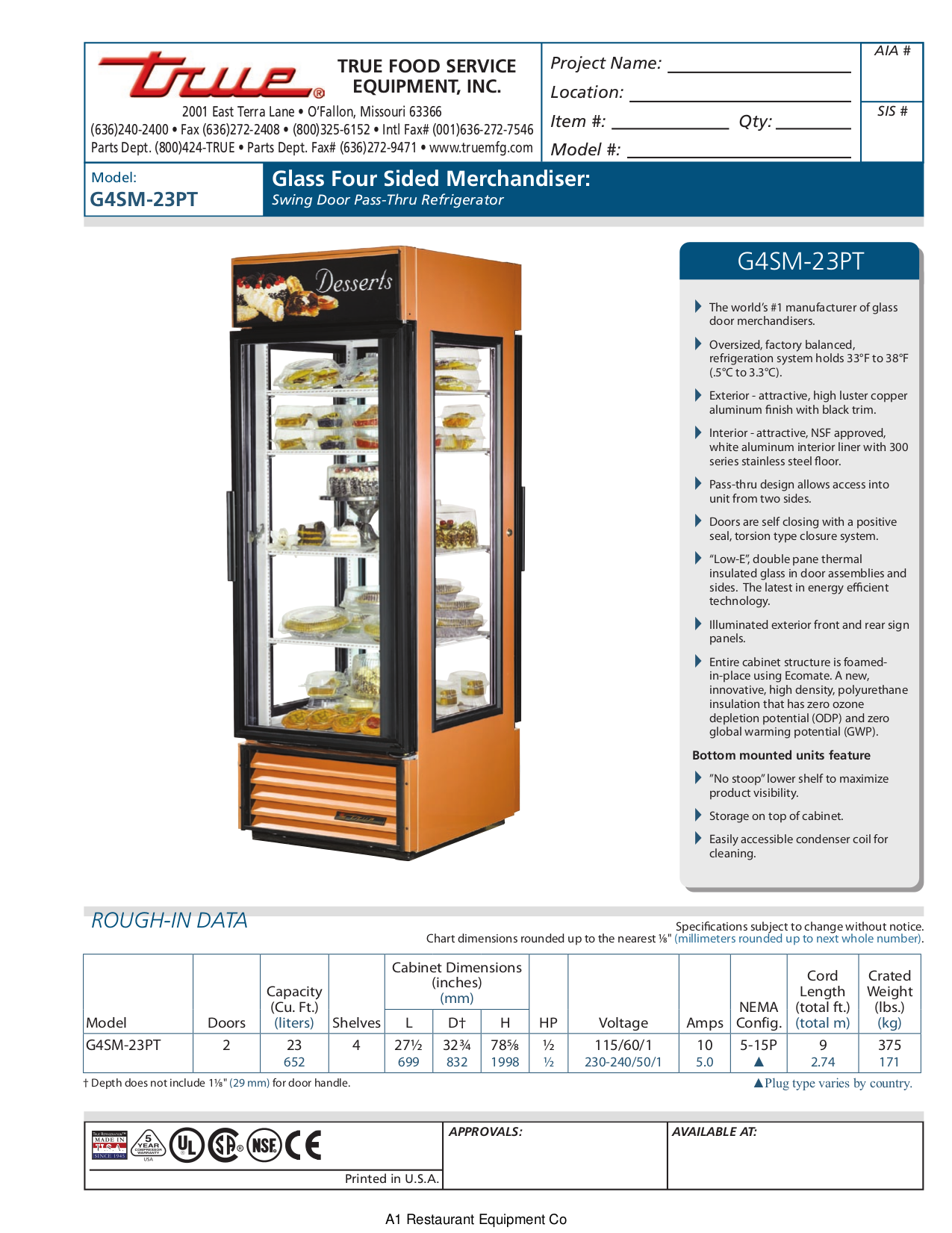 pdf for True Refrigerator T-23PT manual