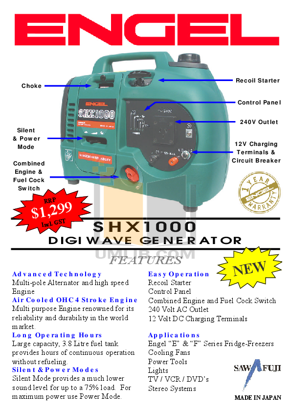 PDF manual for Engel Other SHX 1000 Generators