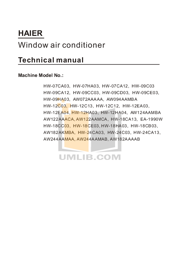 PDF manual for Haier Air Conditioner HW09CC03