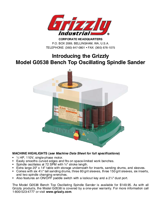 Download free pdf for Grizzly G0538 Sanders Other manual