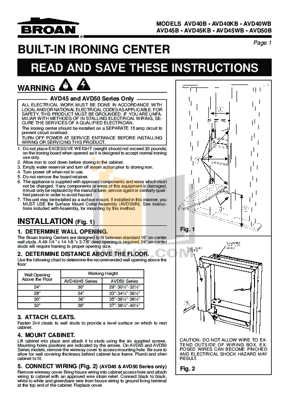 PDF manual for BroanNuTone Other AVD50N Ironing Centers