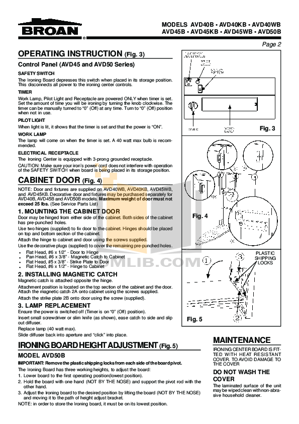 PDF manual for BroanNuTone Other AVD50N Ironing Centers