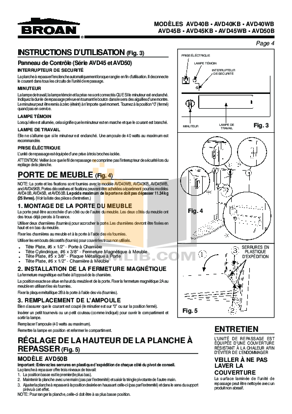 PDF manual for BroanNuTone Other AVD50N Ironing Centers