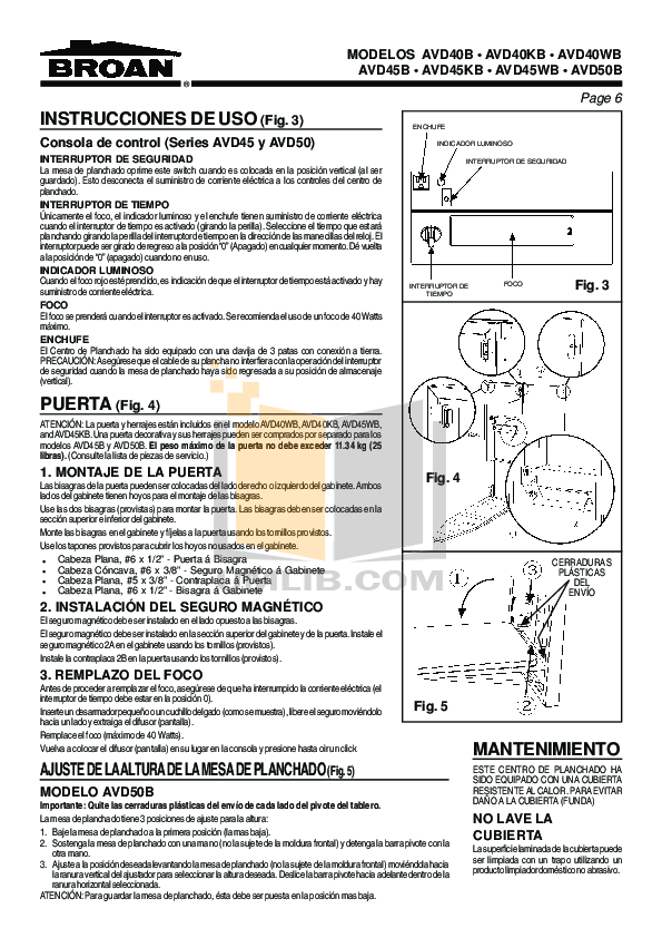 PDF manual for BroanNuTone Other AVD50N Ironing Centers