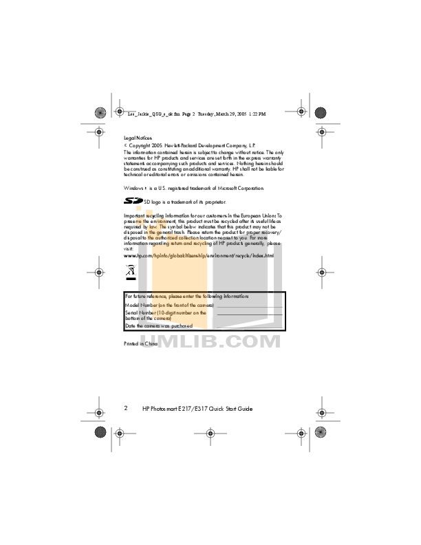 HP Digital Camera Photosmart E217 pdf page preview