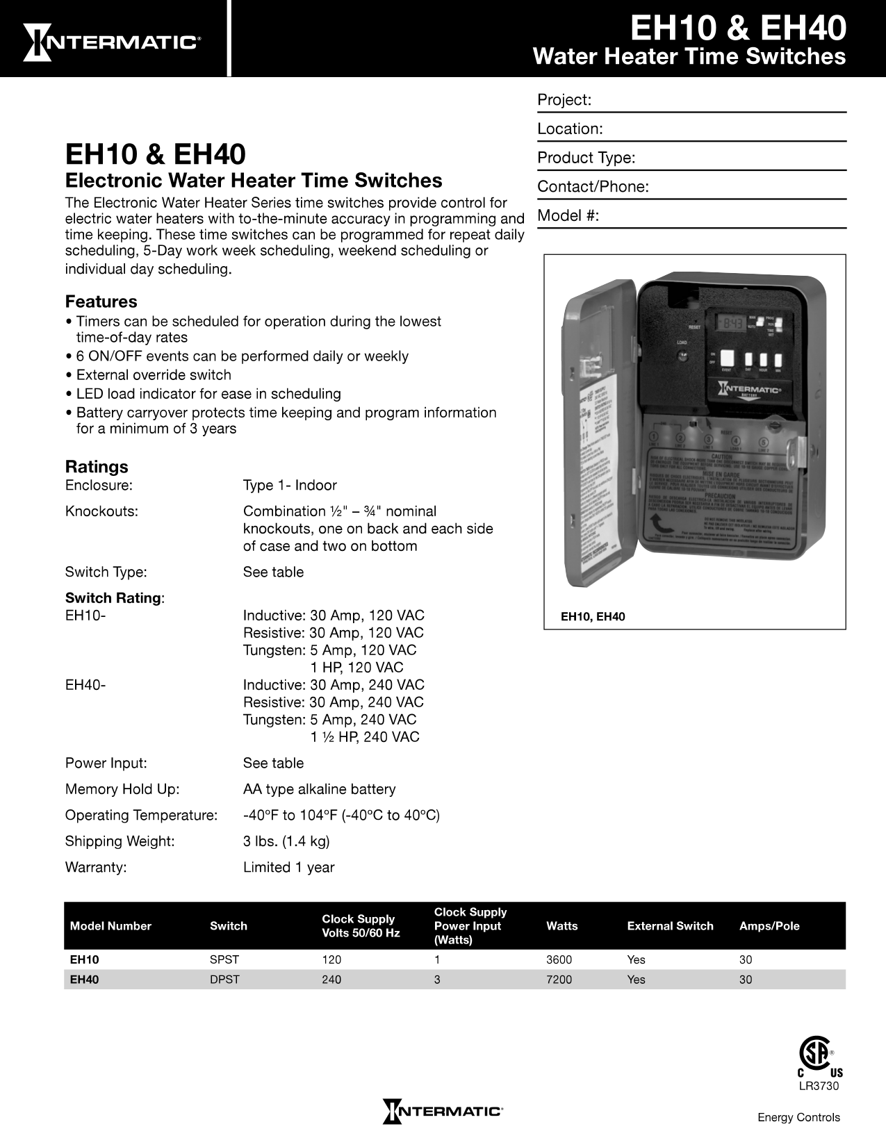 Download free pdf for Intermatic EH10 Time Switches Other manual