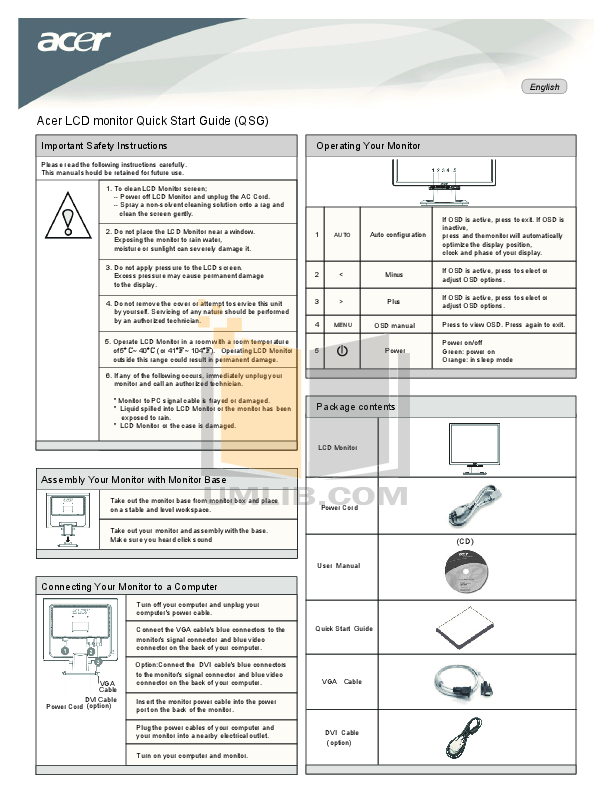 acer p191w manual