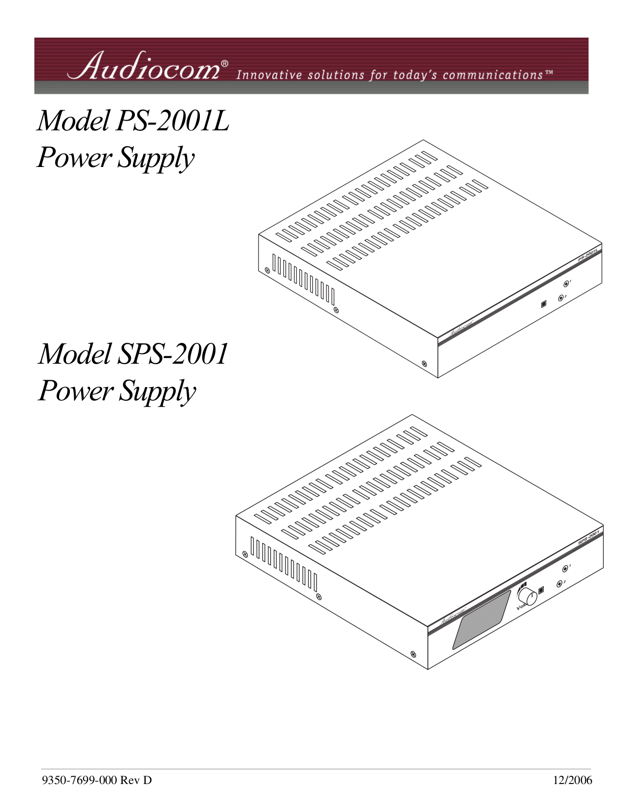 pdf for Telex Other PS-2001L Power Supply manual