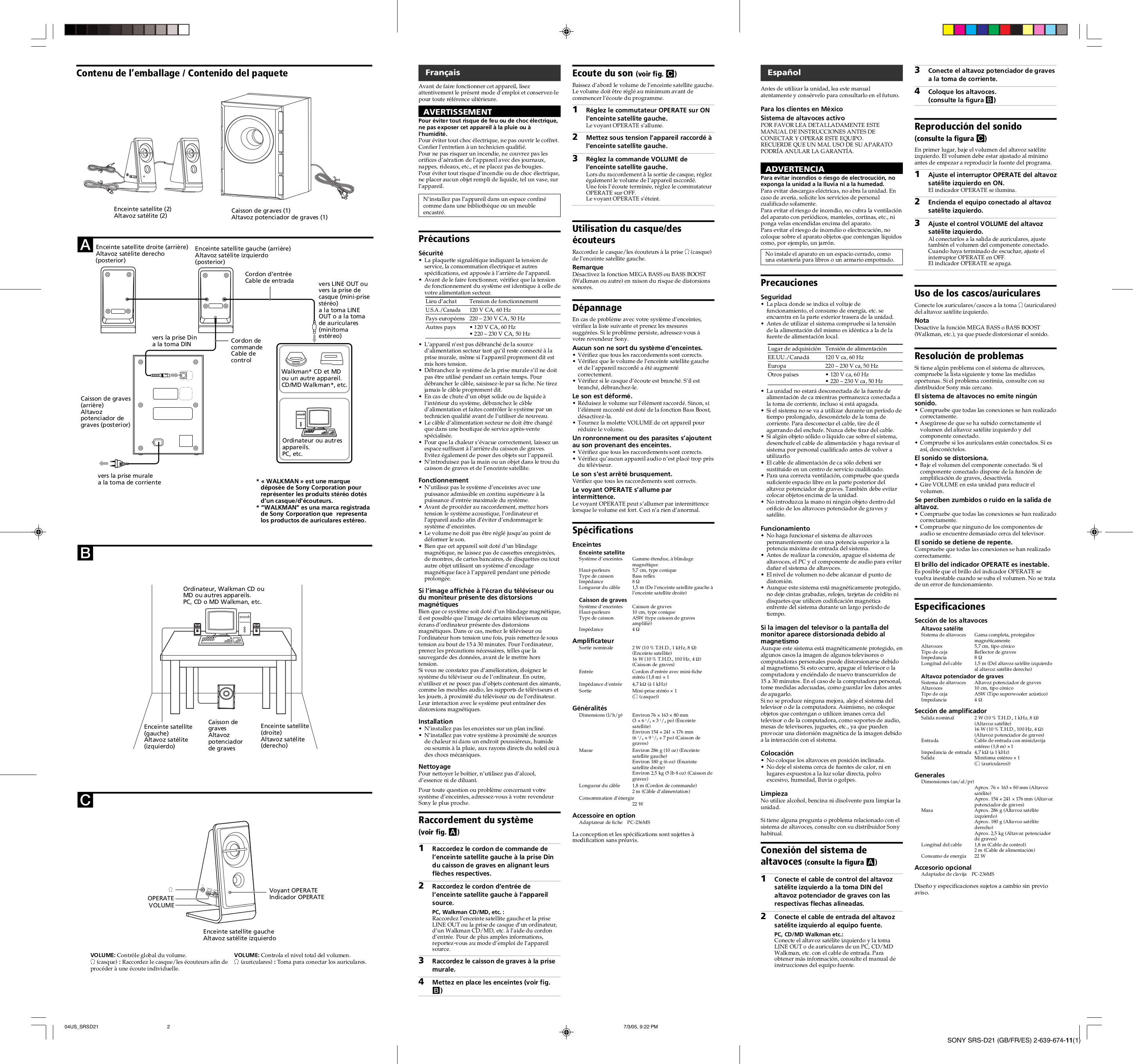 PDF manual for Sony Speaker System SRSD21