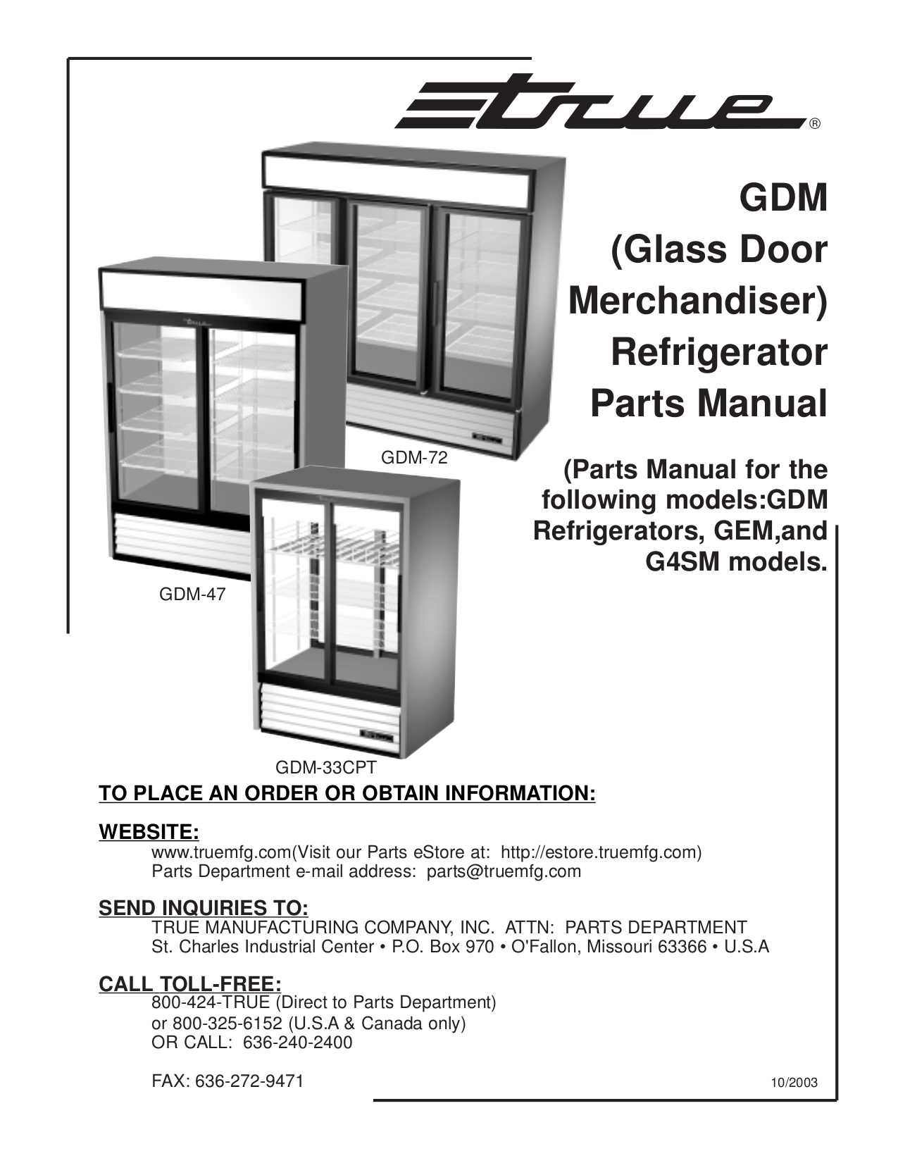 pdf for True Refrigerator GDM-12RF manual