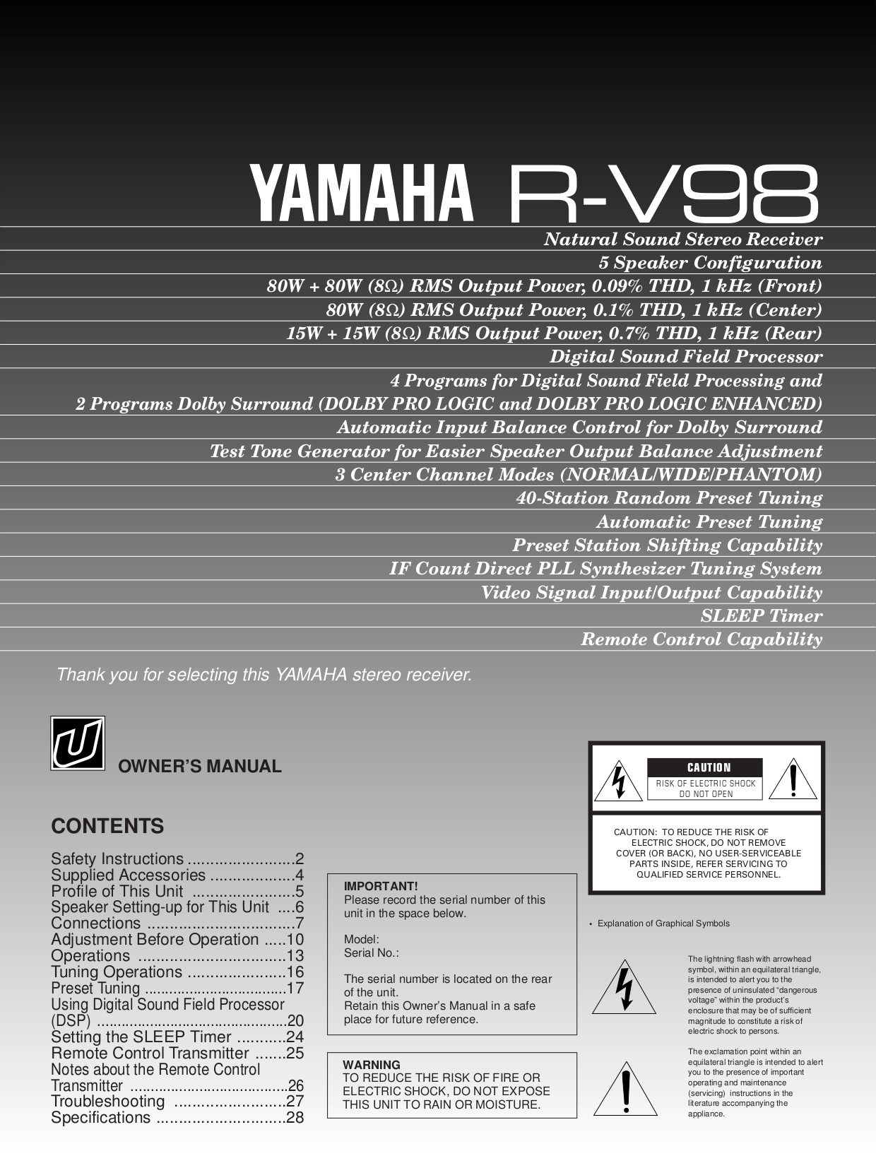 PDF manual for Yamaha Receiver R-8