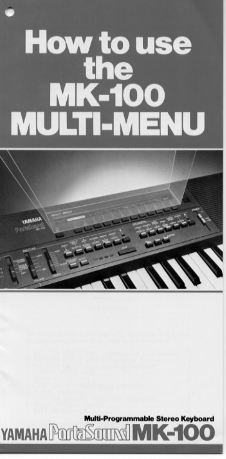 Download free pdf for Yamaha MK100 Music Keyboard manual