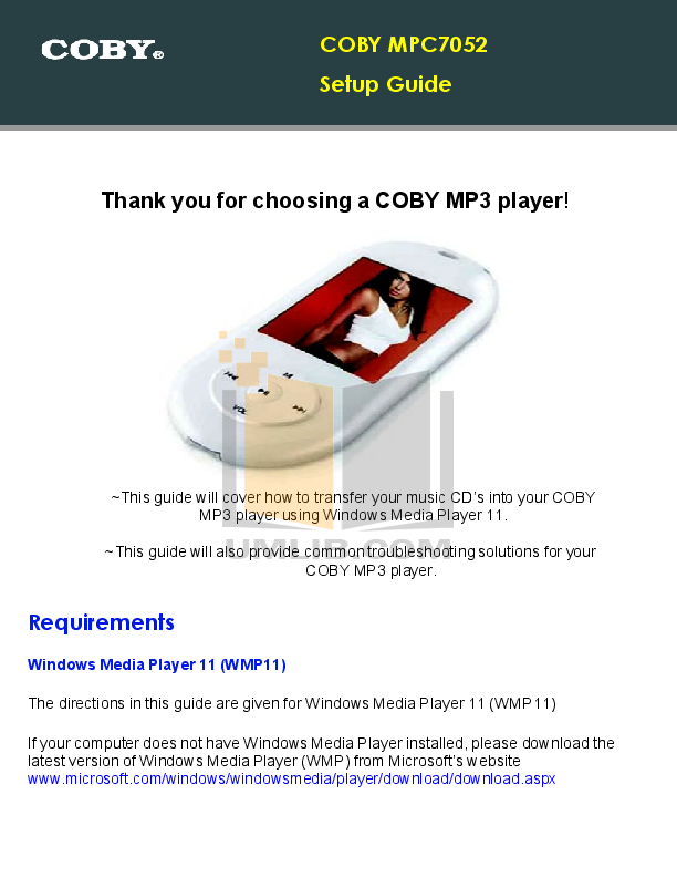 Download free pdf for Coby MP601 8GB MP3 Player manual