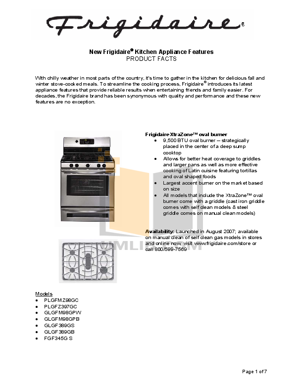 PDF manual for Frigidaire Range PLEFMZ99GC