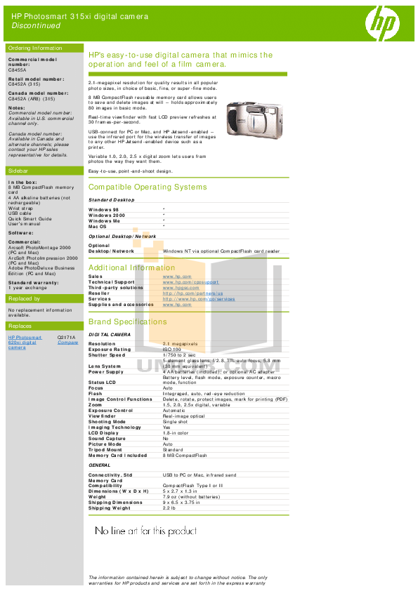 pdf for HP Digital Camera Photosmart 315xi manual