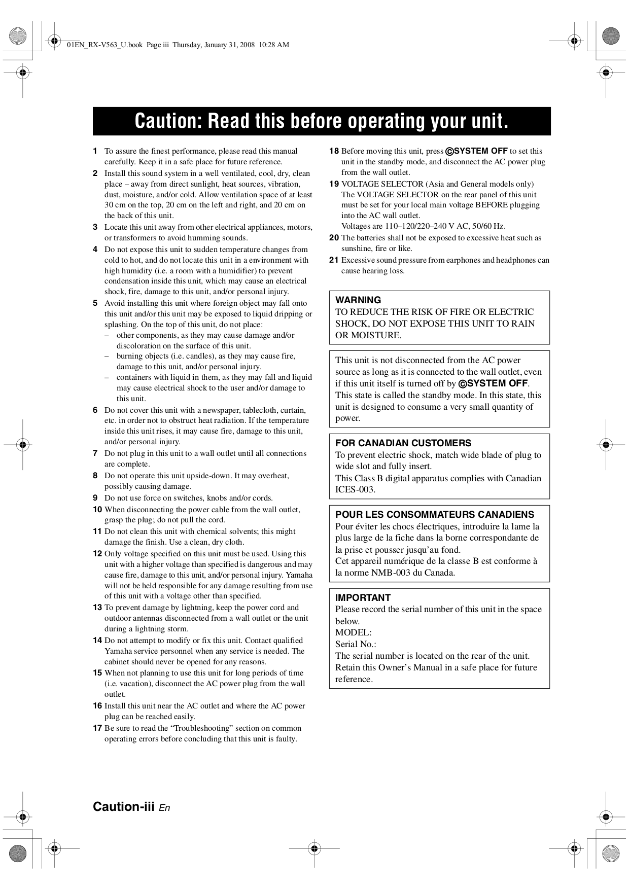 PDF manual for Yamaha Receiver RX-V563