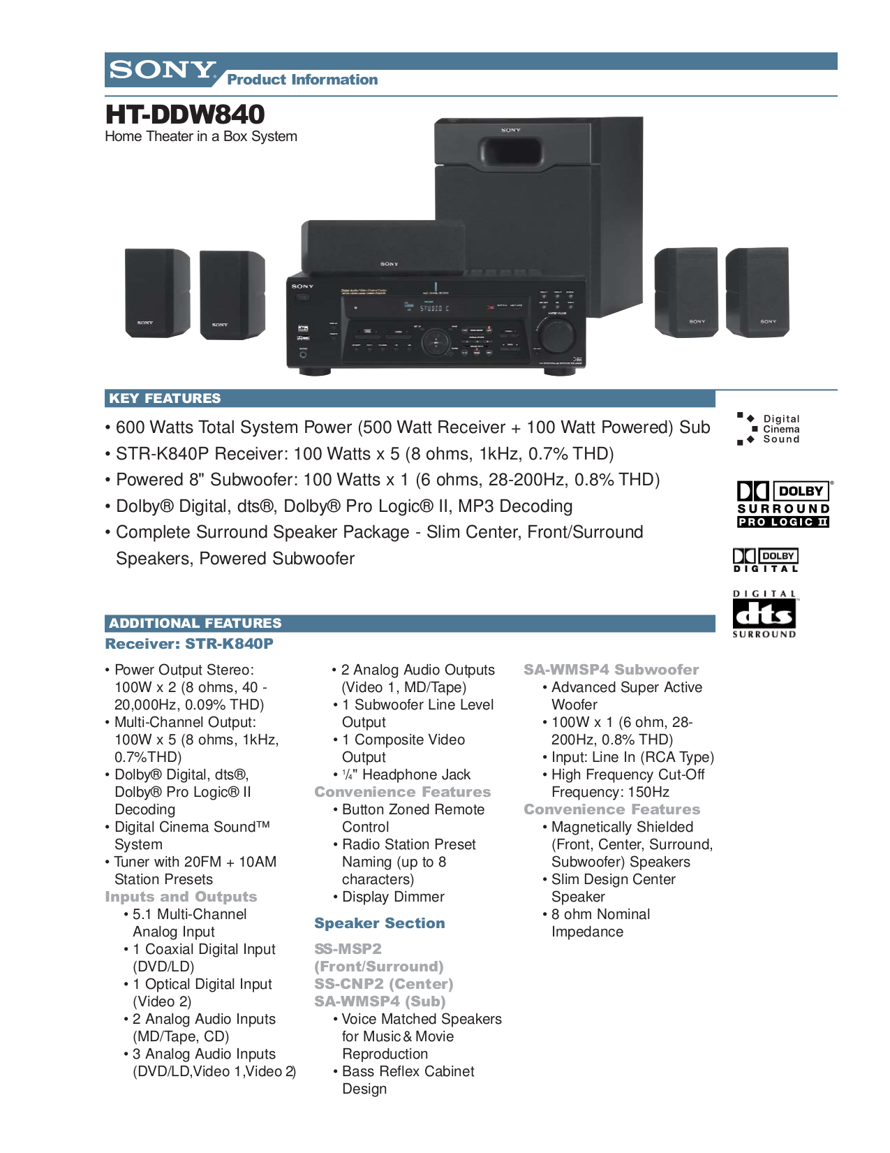 Download free pdf for Sony STR-K840P Receiver manual