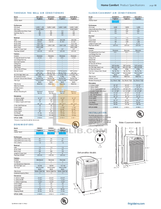 PDF manual for Frigidaire Air Conditioner FAH146S2T