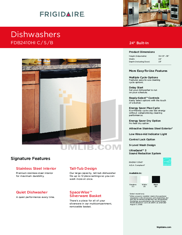Download free pdf for Frigidaire FDB2410HIC Dishwasher manual