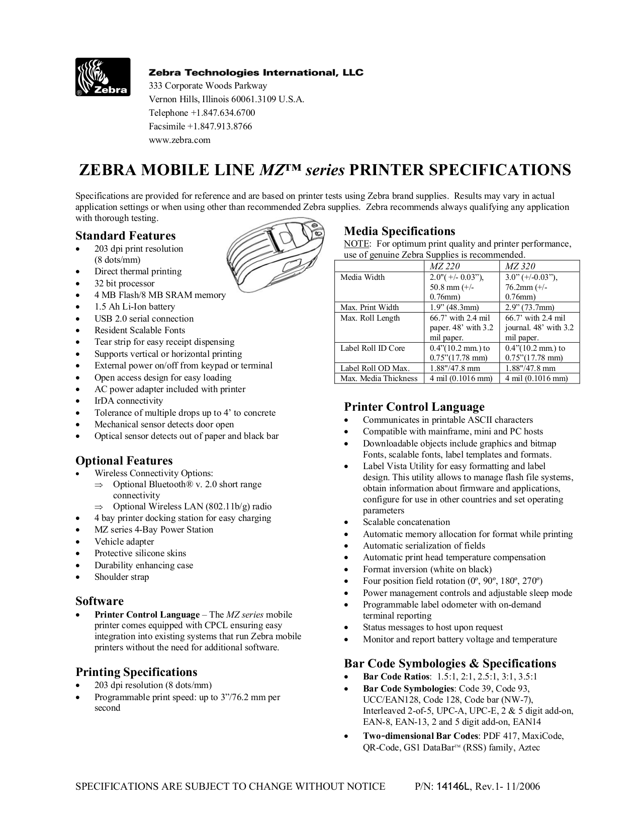 Download free pdf for Zebra MZ220 Printer manual