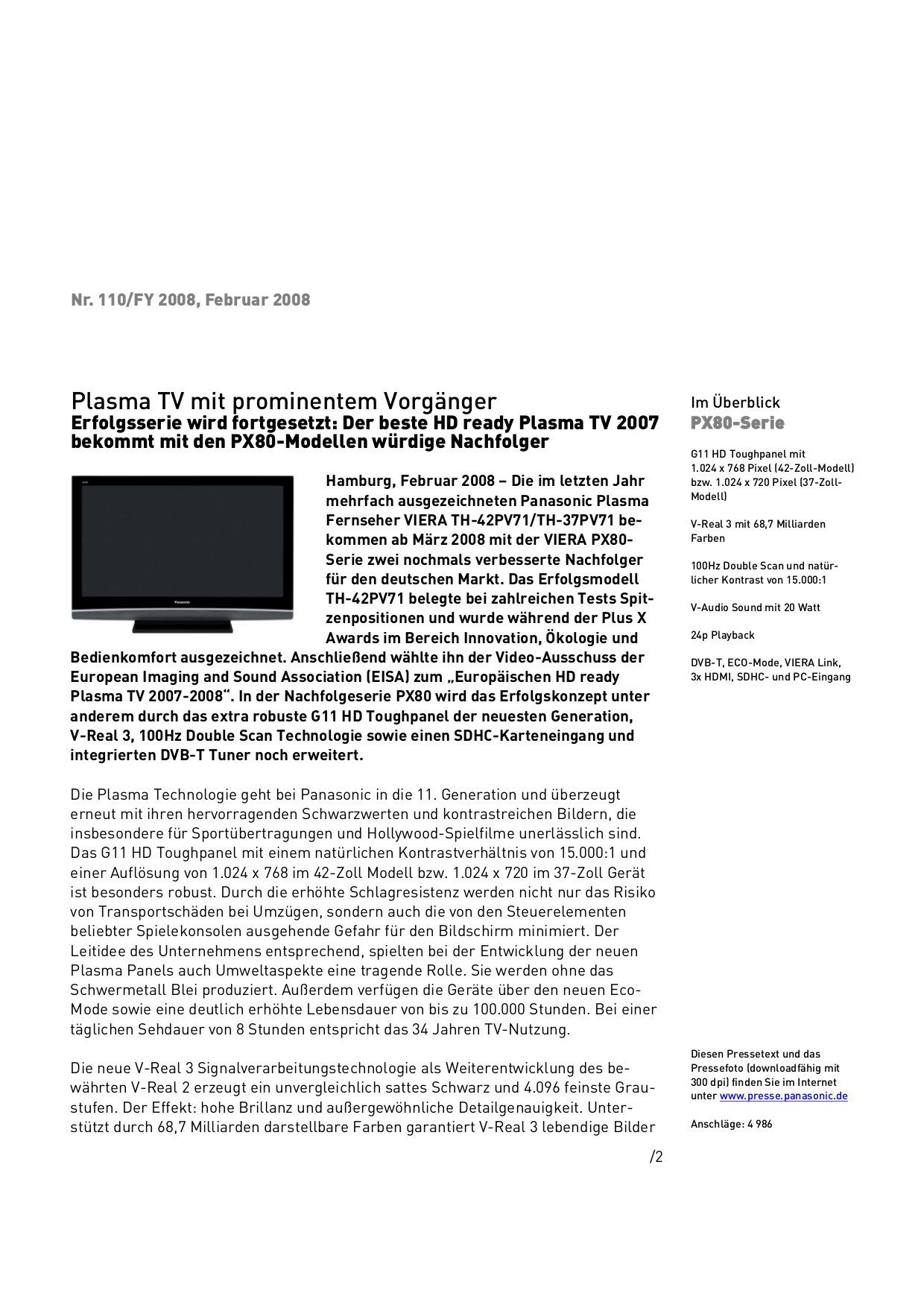 Download free pdf for Panasonic Viera TH42PX80 TV manual