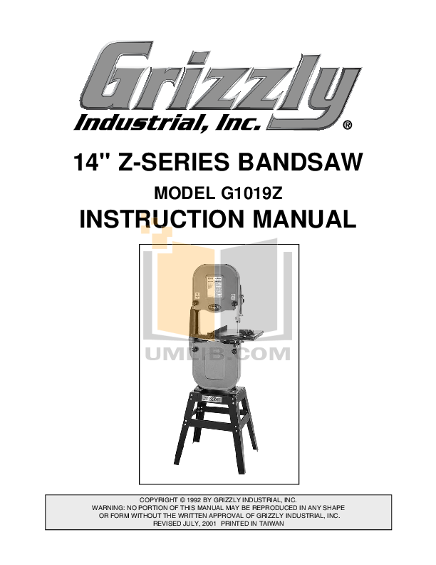 Download free pdf for Grizzly G1019Z Bandsaws Other manual