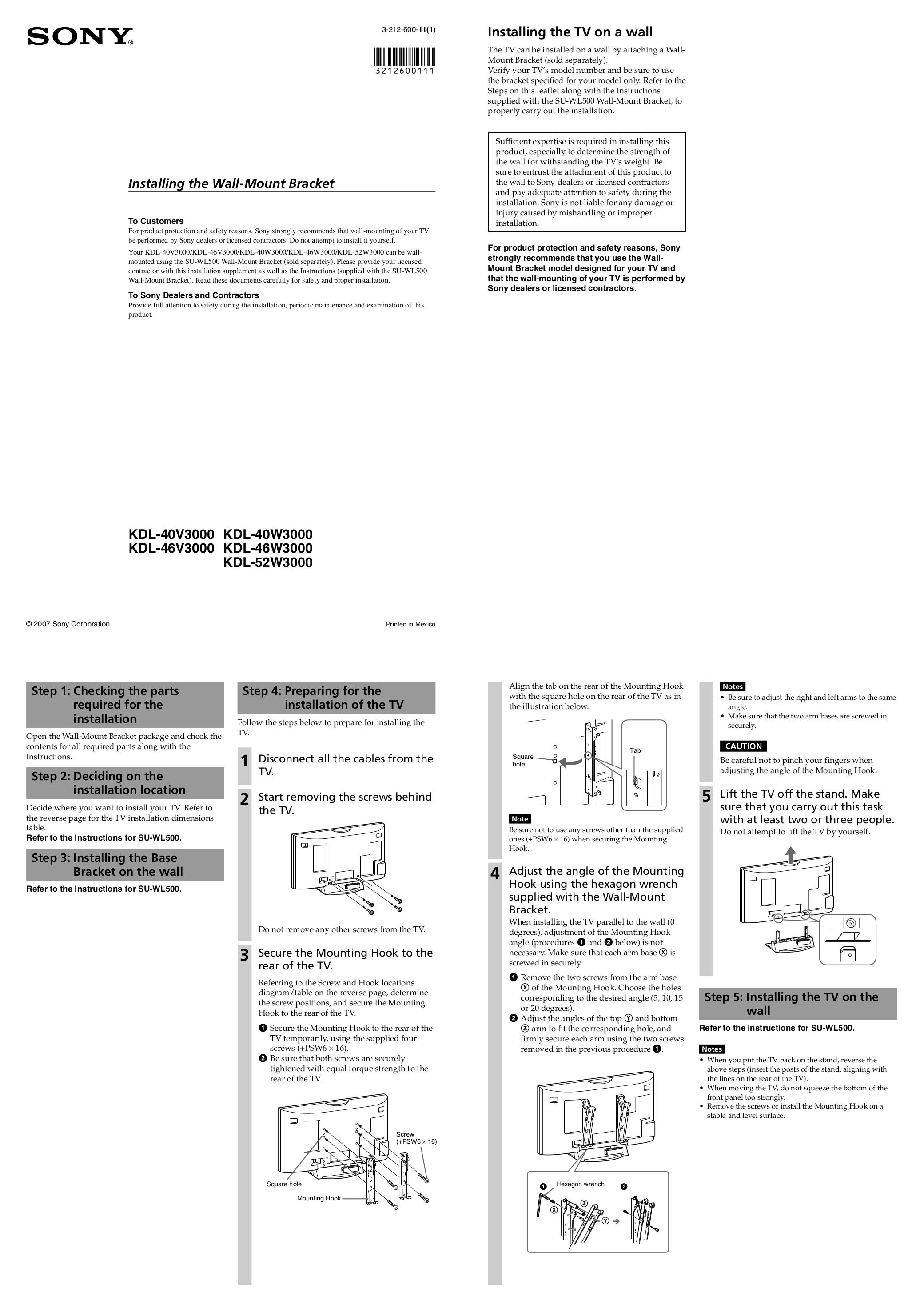 Download free pdf for Sony BRAVIA KDL-40W3000 TV manual