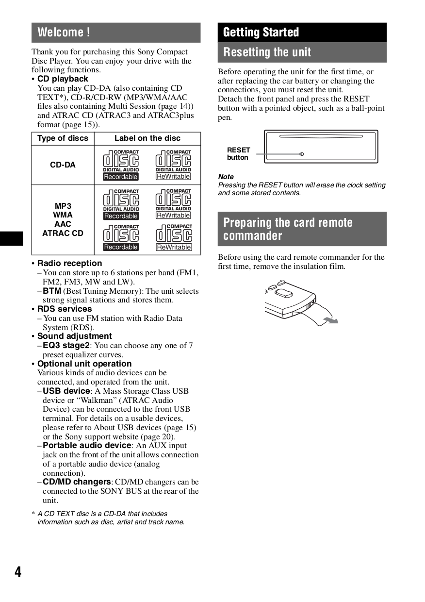 PDF manual for Sony Car Receiver CDX-GT410U
