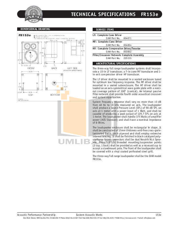 PDF manual for Eaw Speaker System FR153e
