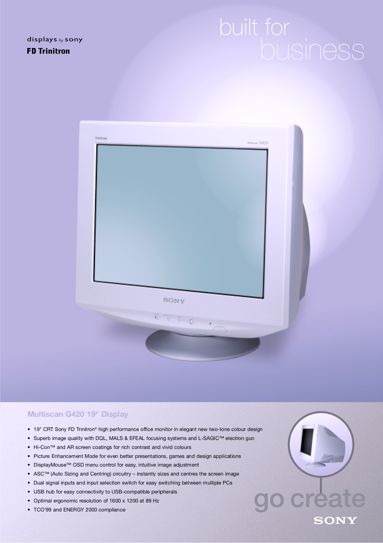 SONY 19型トリニトロン マルチスキャンディスプレイ CPD-G420 SONY 19型トリニトロン マルチスキャンディスプレイ CPD-G420 SONY 19