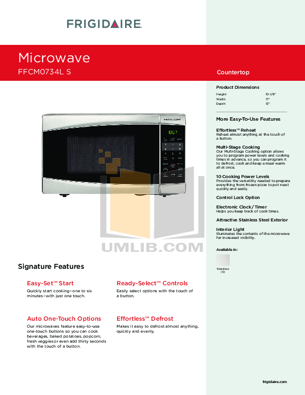 Frigidaire Microwave Ffmv164lsa Manual