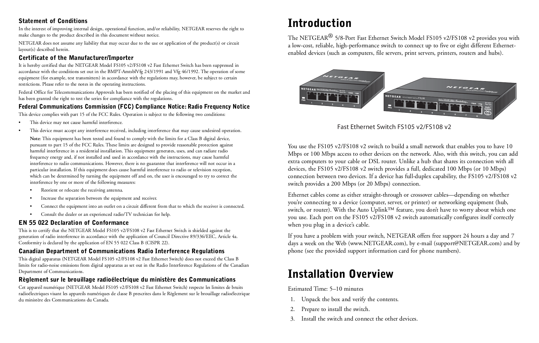 PDF manual for Netgear Switch FS105
