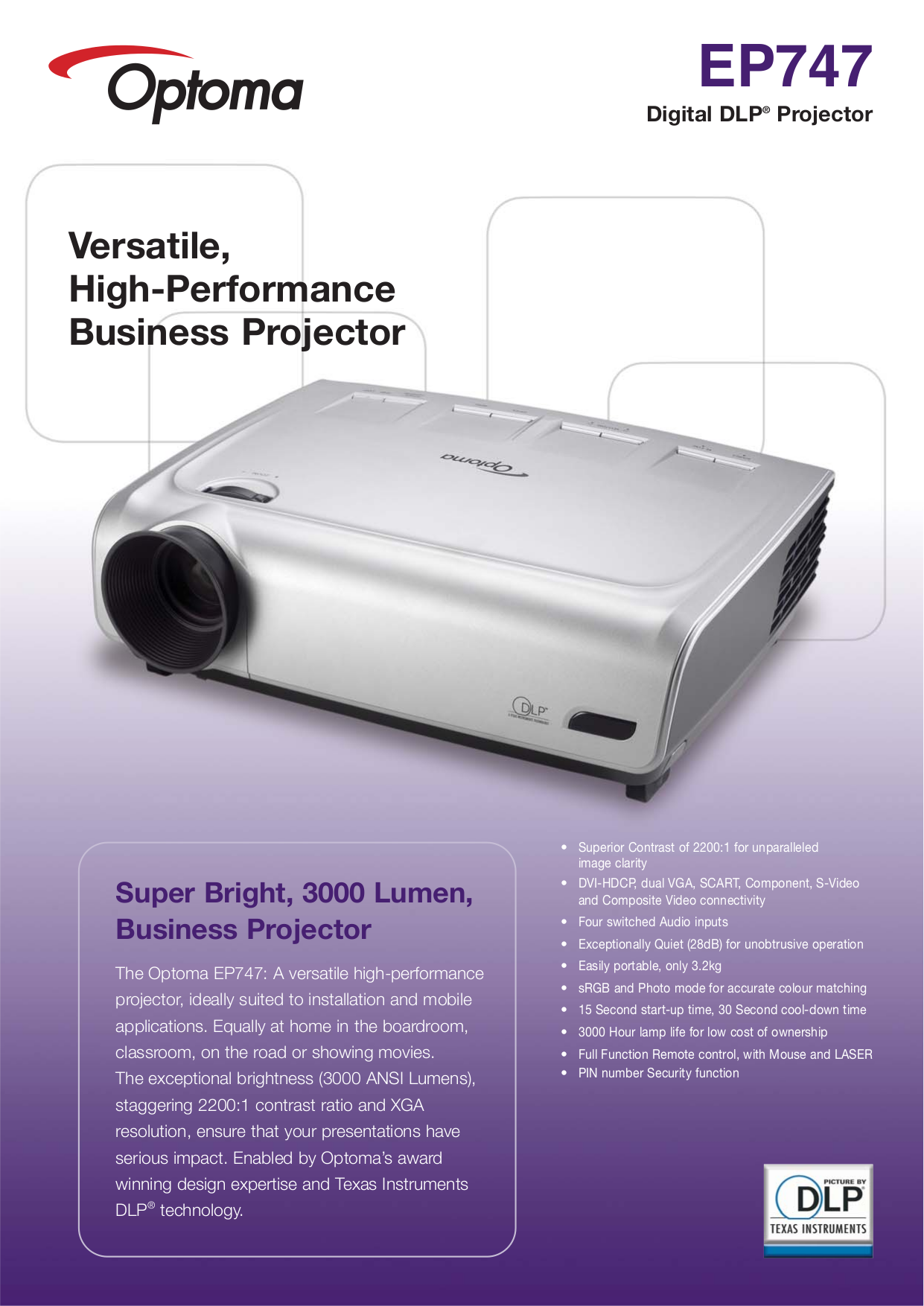 Download free pdf for Optoma EP747 Projector manual