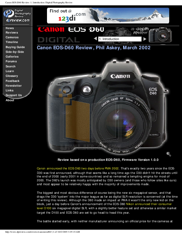 PDF manual for Canon Digital Camera EOS D60