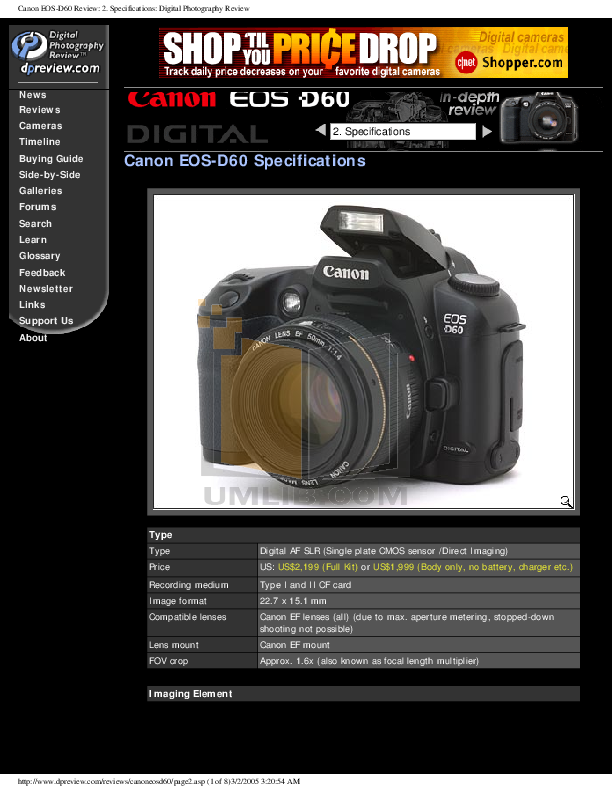PDF manual for Canon Digital Camera EOS D60