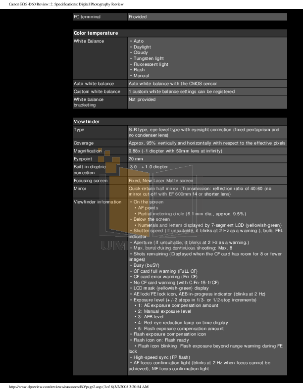 PDF manual for Canon Digital Camera EOS D60