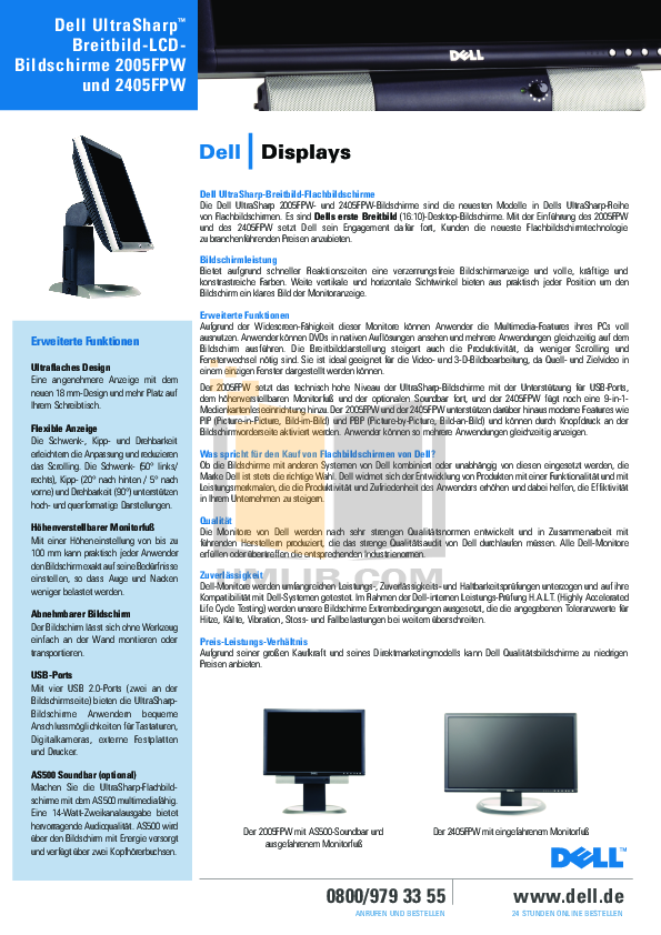 Download free pdf for Dell UltraSharp 2005FPW Monitor manual