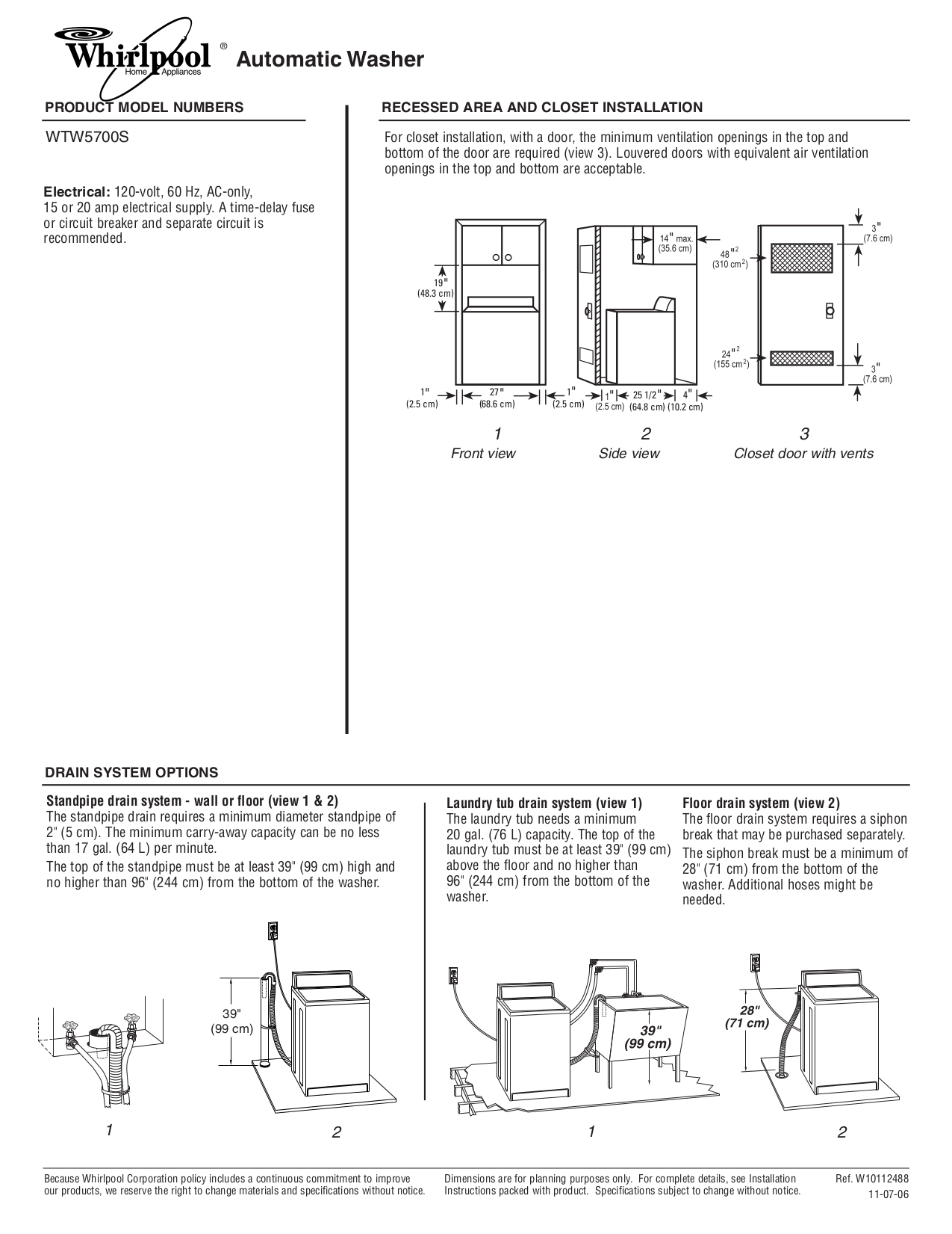 Download free pdf for Whirlpool WTW5700S Washer manual