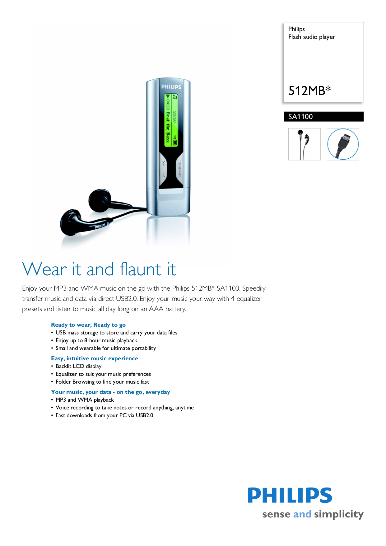 Download free pdf for Philips SA1100 MP3 Player manual