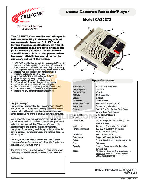 pdf for Califone Boombox 1776 manual