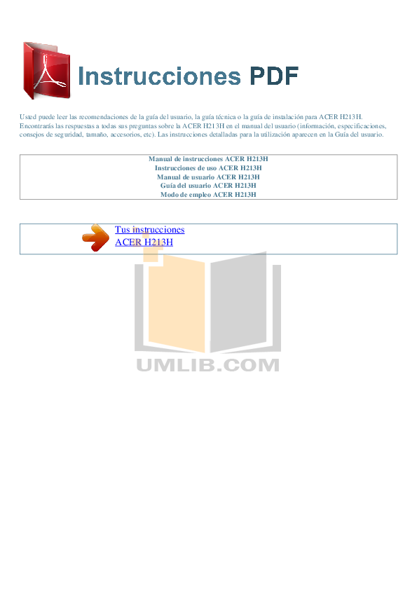 Download free pdf for Acer H213H Monitor manual