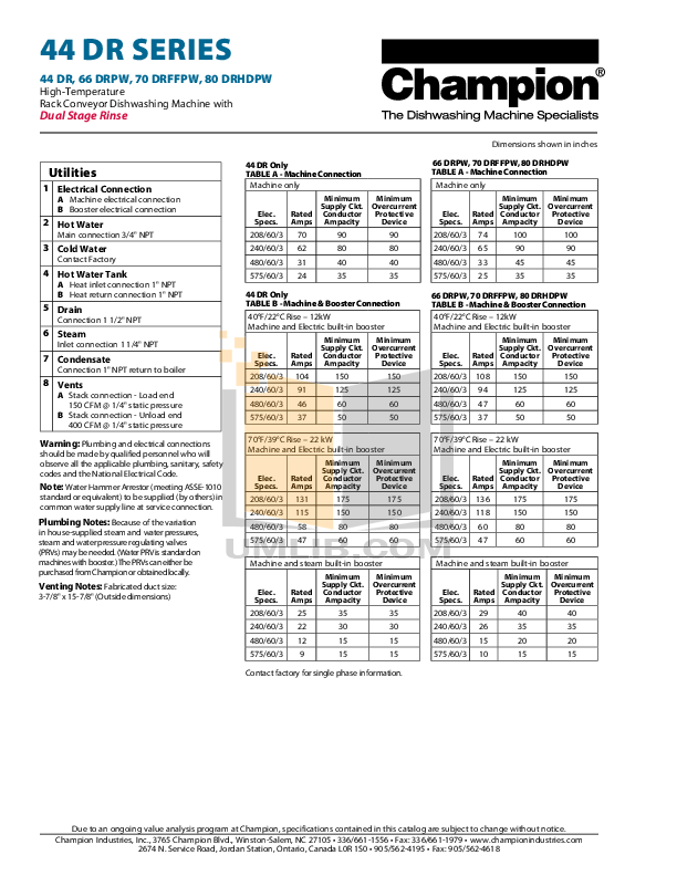 Champion Other RCT84 Table System pdf page preview