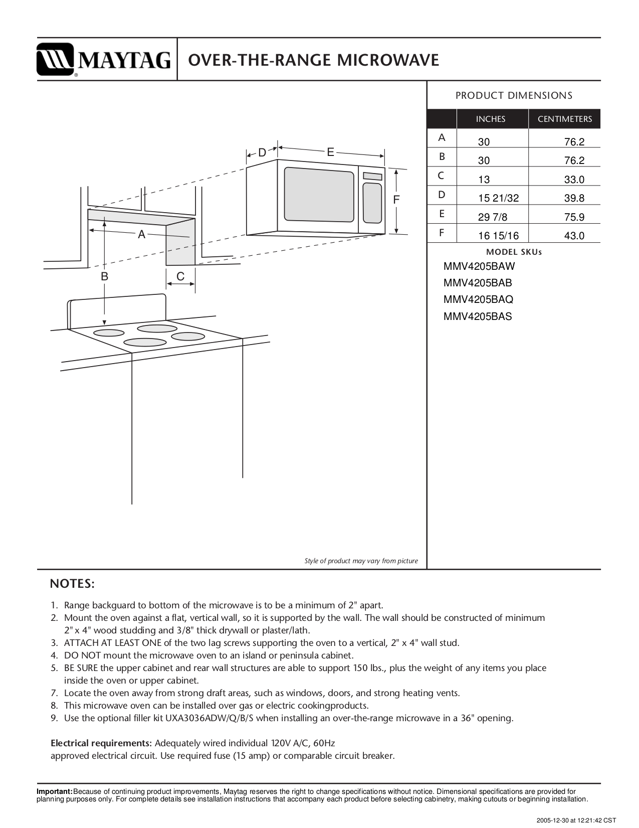 PDF manual for Maytag Microwave MMV4205BAW