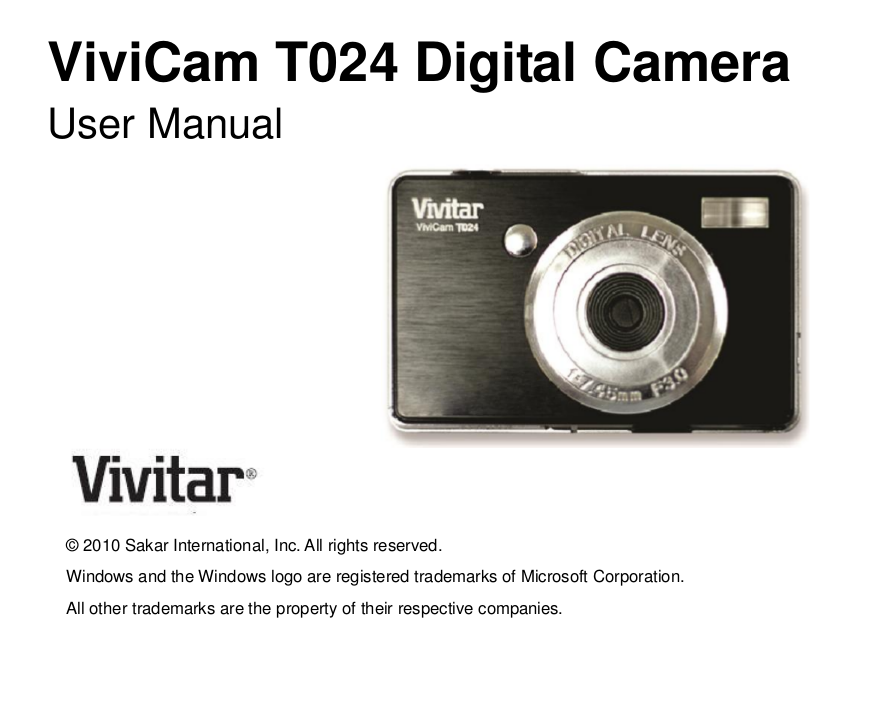 Download free pdf for Vivitar Vivicam 3000 Digital Camera manual