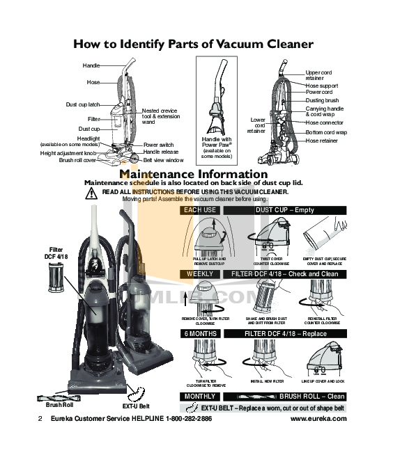 PDF manual for Eureka Vacuum Maxima 4700D