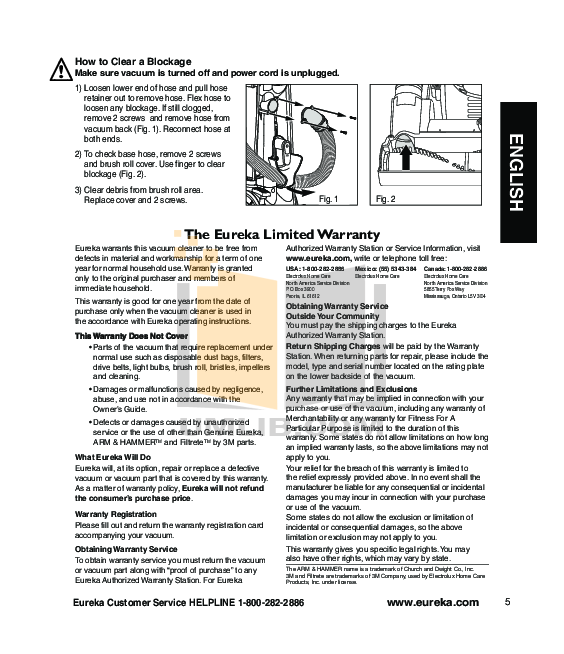 PDF manual for Eureka Vacuum Maxima 4700D