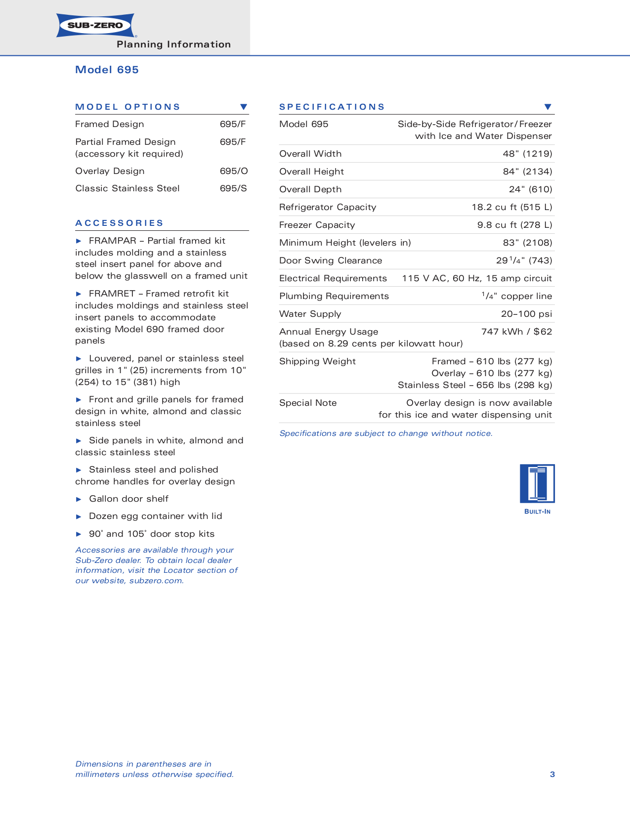 PDF manual for Wolf Refrigerator SubZero 695