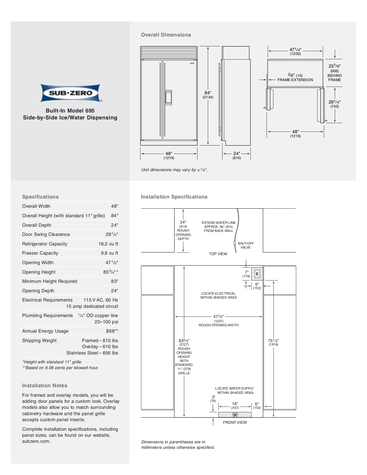 PDF manual for Wolf Refrigerator SubZero 695